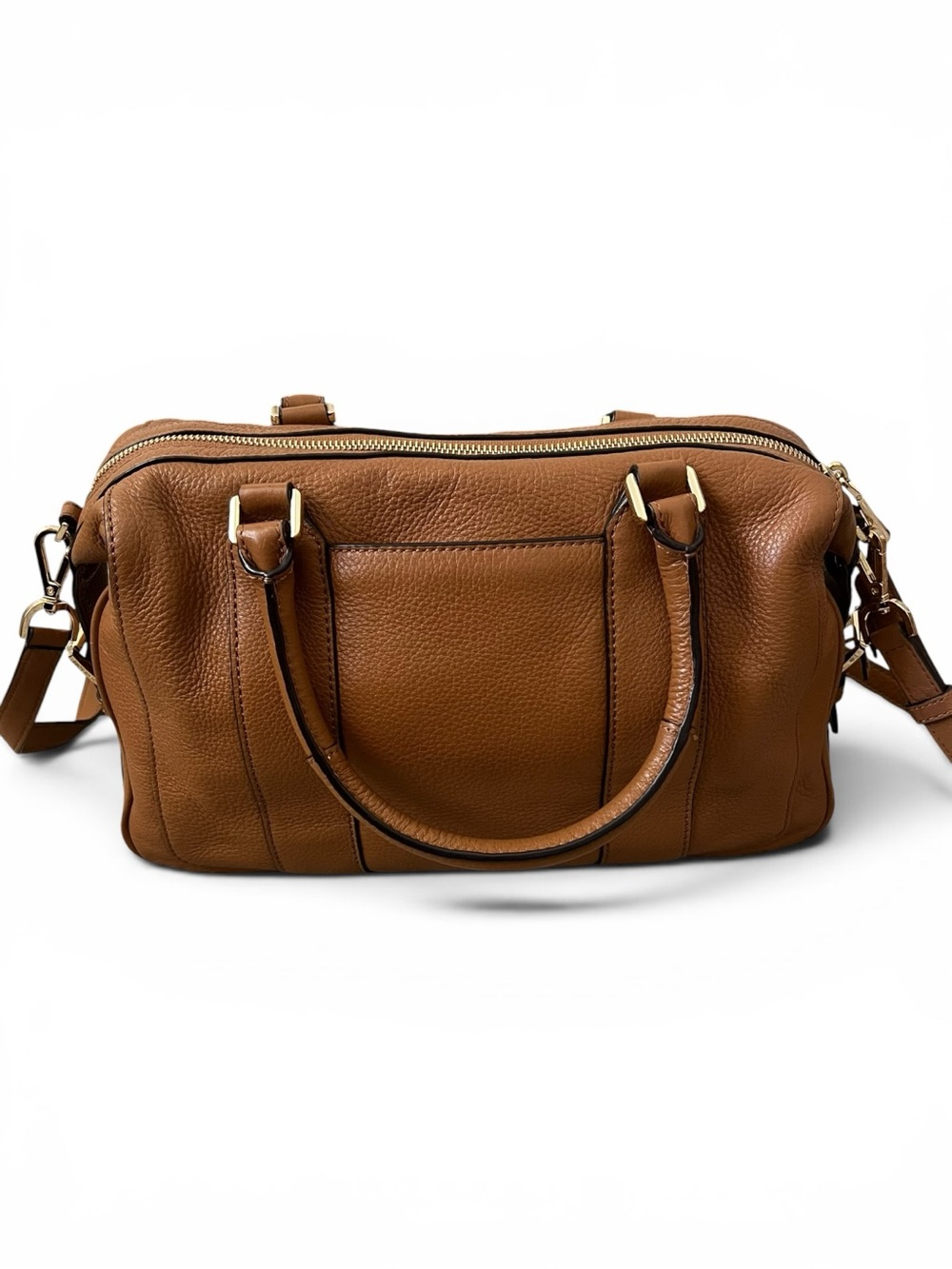 Michael Kors Julia Brown Pebbled Leather Satchel Crossbody Bowler Bag - Picture 3 of 15